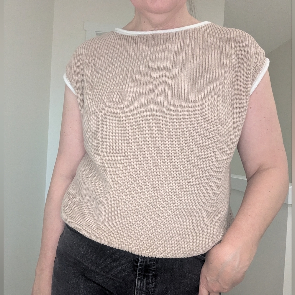 Coastal Grandma Sweater Vest Beige and Creme Size Small fits like a Large